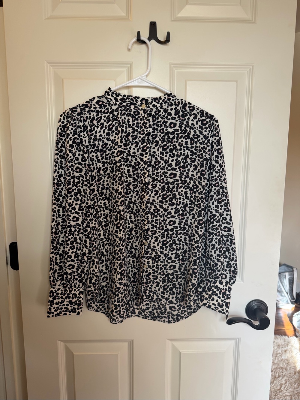 LOFT Black and White Leopard-Print Long Sleeve Blouse
